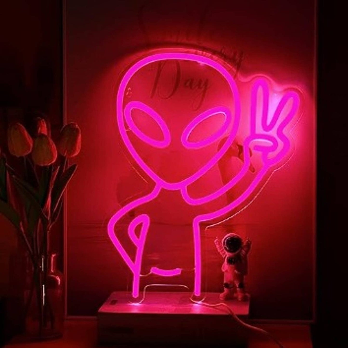 Fun Bright Pink Peaceful Alien Kid LED Night Light Room Wall Decoration