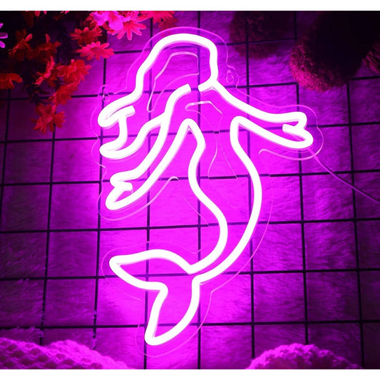 Cute Bright Pink Mermaid LED Night Light Room Wall Decoration
