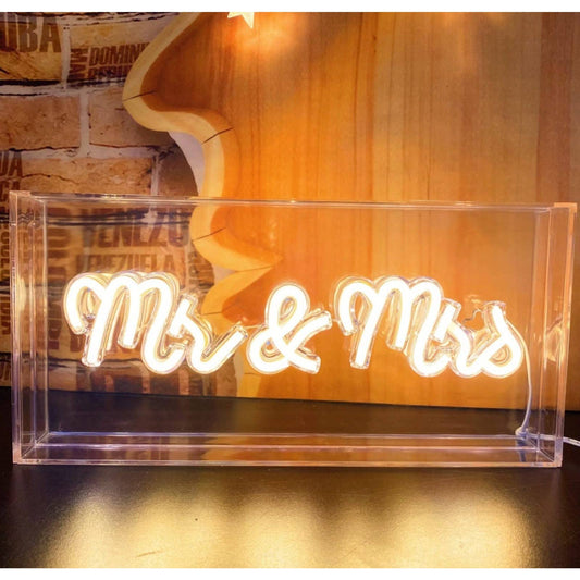 Lovely Bright White Mr. & Mrs. LED Night Light Box Table Top Lamp Room Decoratio