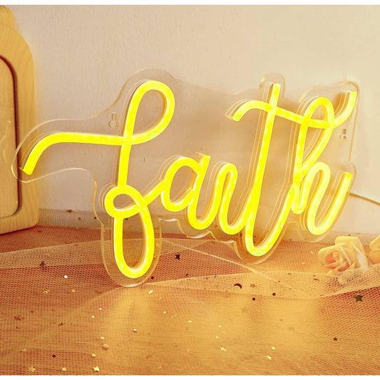 Lovely Bright Warm Yellow “Faith” LED Night Light Room Wall Decoration