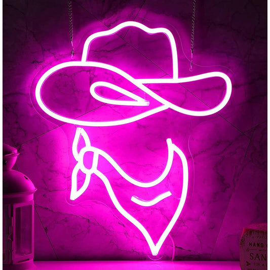 Lovely Bright Pink Cowgirl Hat and Bandana LED Night Light Room Wall Decoration