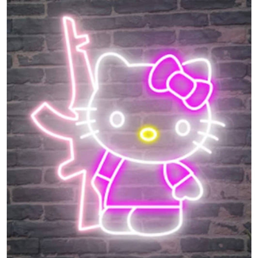 Super Cute Bright Hello Kitty with a Machinegun LED Night Light Anime Japan Deco