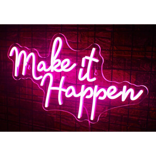Vivid Bright Pink “Make It Happen” LED Night Light Room Wall Decor