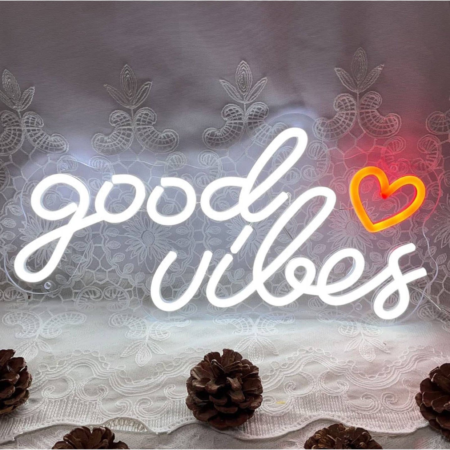 Lovely White Good Vibes Heart LED Night Light Room Wall Decoration