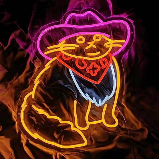 Fun Bright Pink Cowgirl Cat LED Night Light Room Wall Decoration