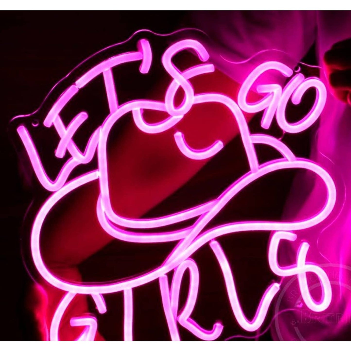 Fun Vivid Bright Pink “Let’s Go Girls” Cowgirl Hat LED Night Light Wall Decor