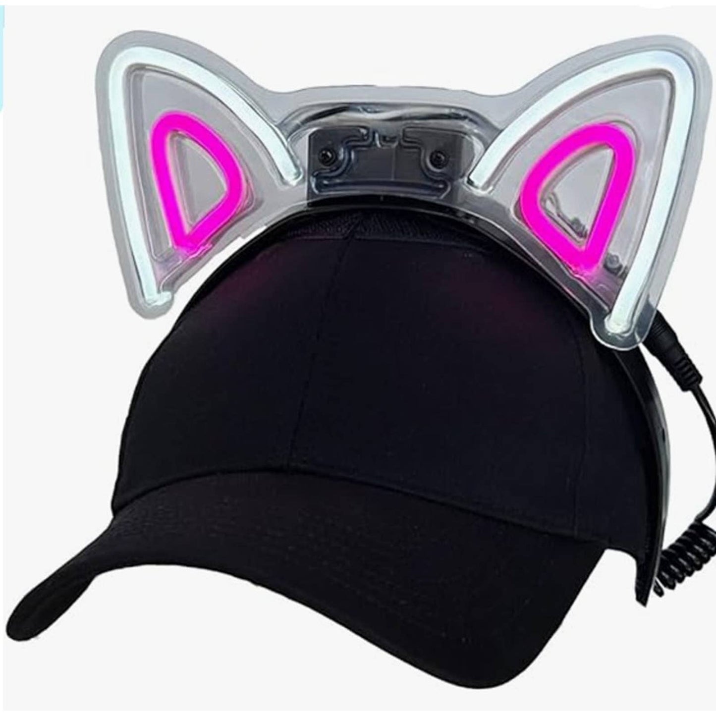Fun Bright Pink/White Kitty Cat Ears LED Hat Light