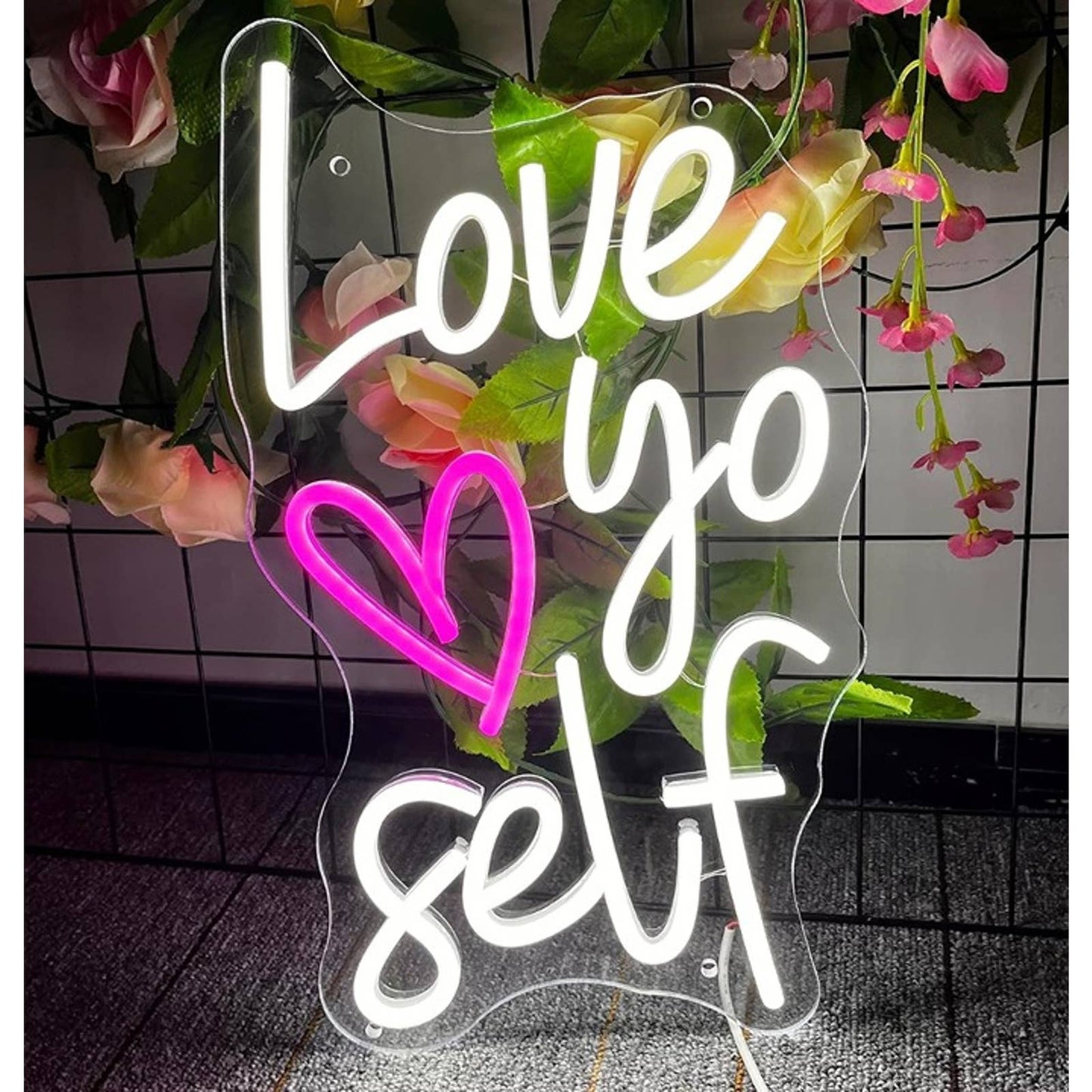 Lovely Vivid Bright Pink / White “Love Yourself” Heart LED Night Light