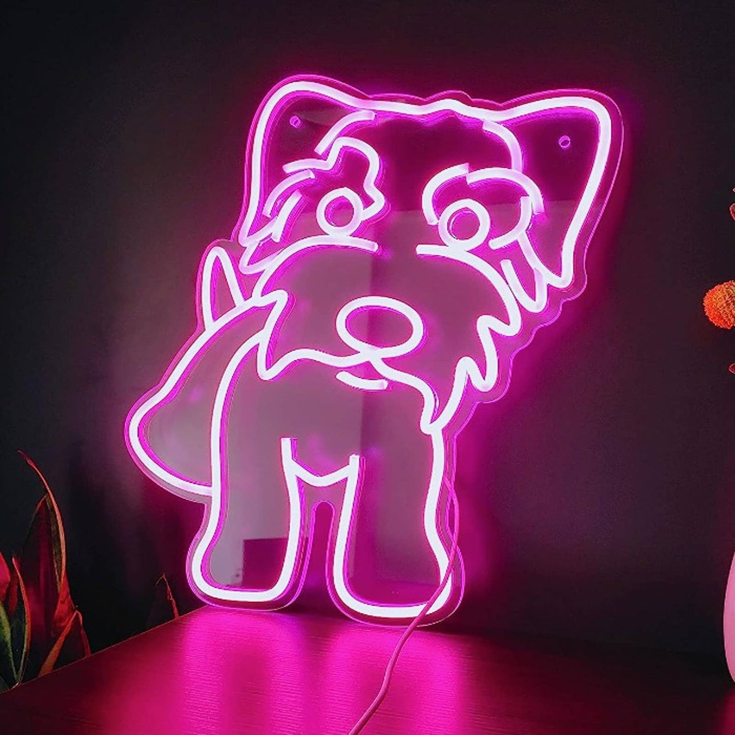 Super Cute Bright Pink Schnauzer Puppy Dog LED Night Light Pet Room Wall Decor