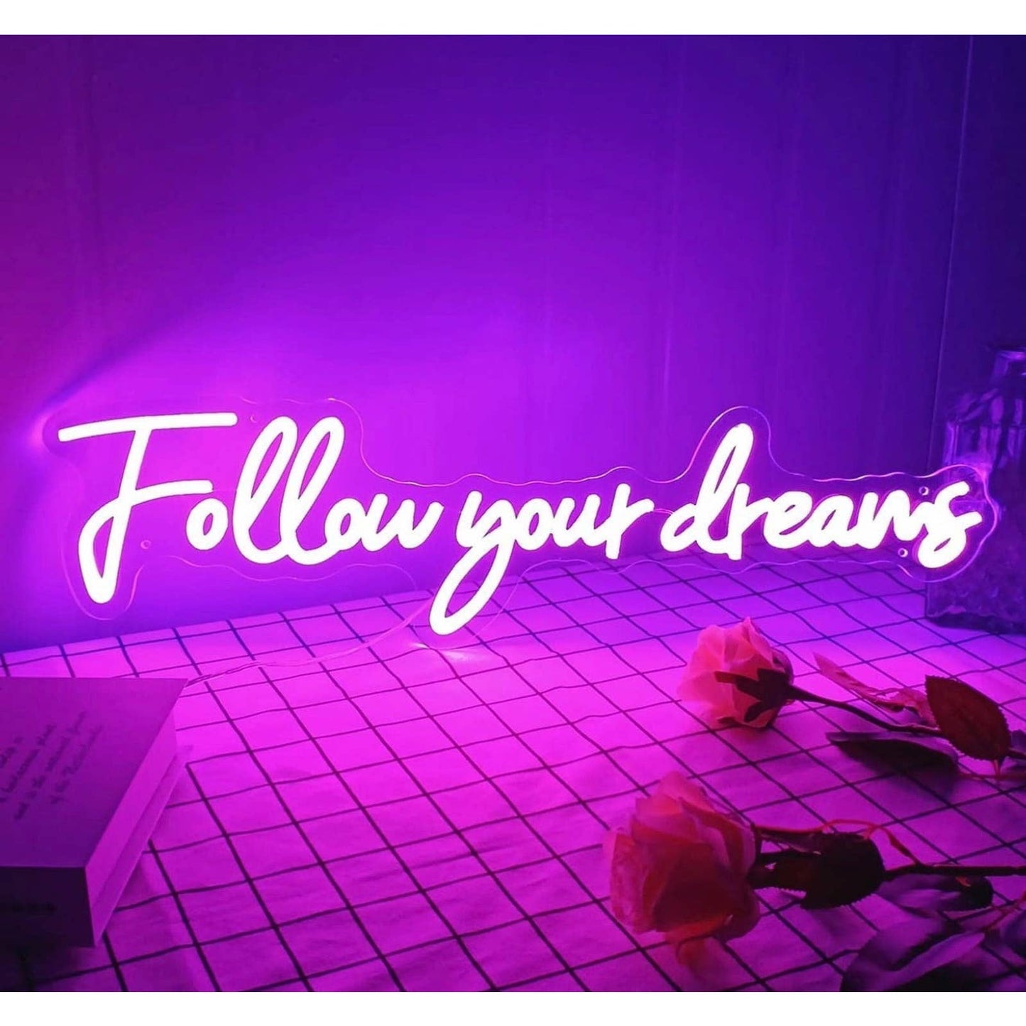 Empowering Bright Pink “Follow Your Dreams” LED Night Light Room Wall Decoration