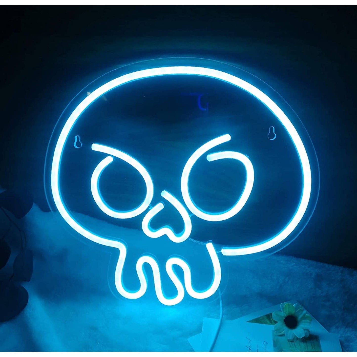 Simple Baby Blue Skull LED Night Light Room Wall Halloween Decor