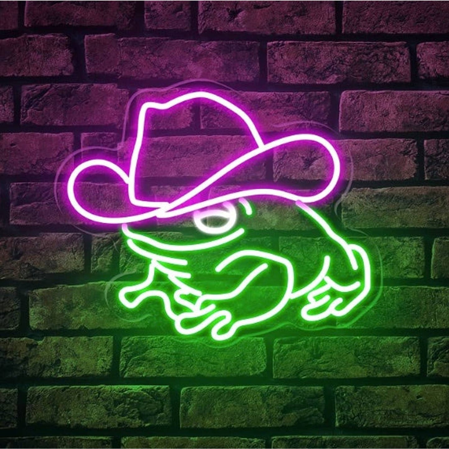 Cute Bright Green Frog with Pink Cowboy / Cowgirl Hat LED Night Light Room Wall