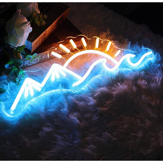 Lovely Bright Mountains Ocean Waves and Sun LED Night Light Room Wall Decoration