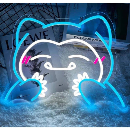 Cute Bright Blue Blushing Snorlax Pokemon LED Night Light Room Wall Decoration
