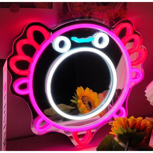 Lovely Bright Pink Axolotl Salamander Mirror LED Night Light Room Wall Decor