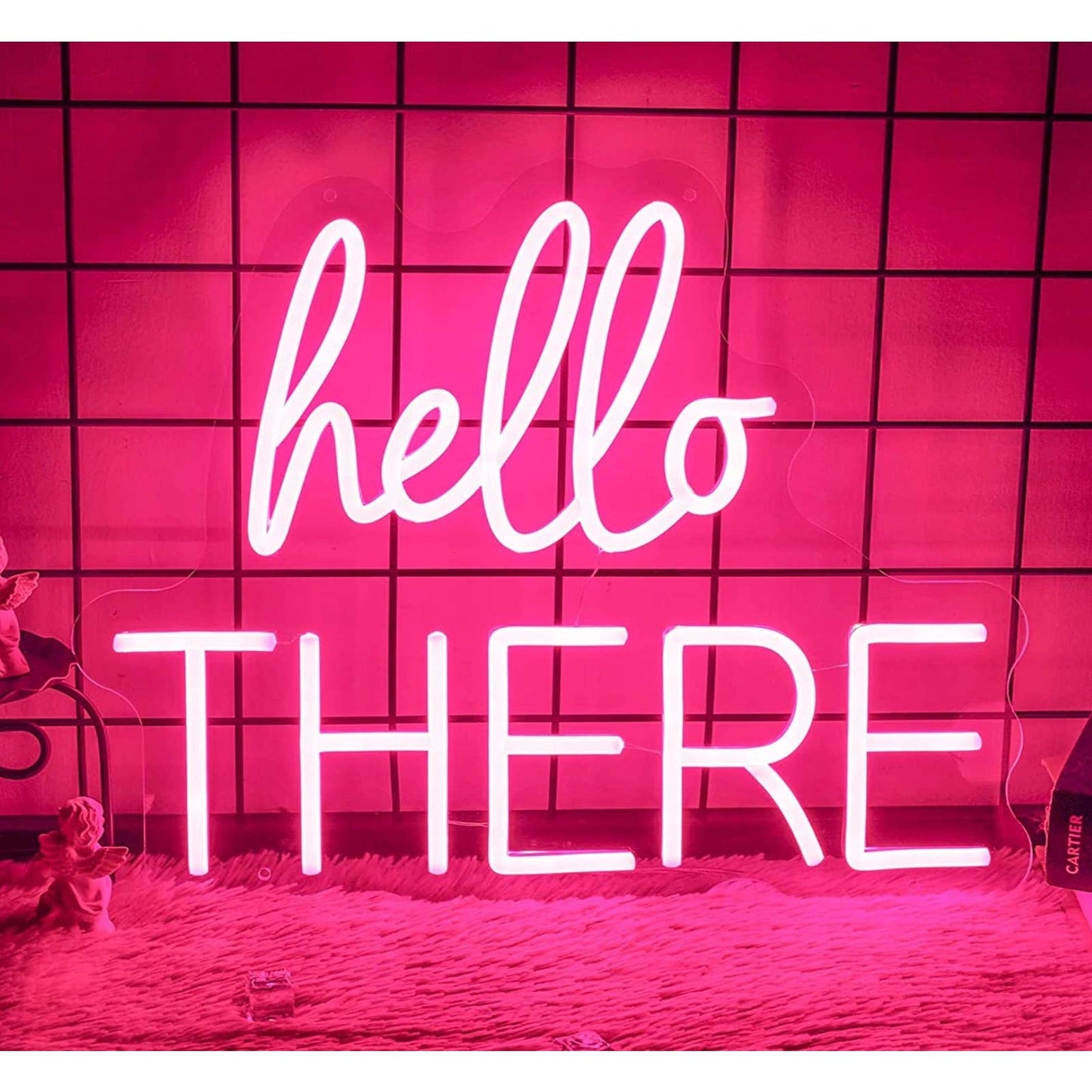 Lovely Vivid Bright Pink “Hello There” LED Night Light Room Wall Decor