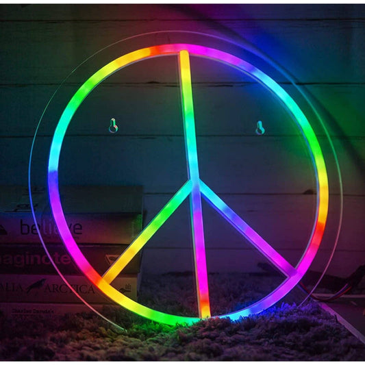 Lovely Bright Quality Rainbow Peace Sign LED Night Light Room Wall Pride Decorat