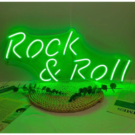 Cool Vivid Bright Green “Rock & Roll” LED Night Light Room Wall Decoration