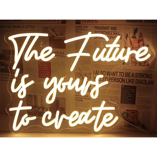 Bright Warm White “The Future is Yours to Create” LED Light Room Wall Decor