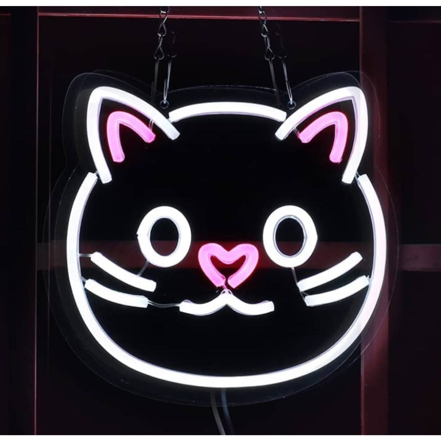 Adorable Round Kitty Cat Heart Nose Face LED Night Light Room Wall Decoration