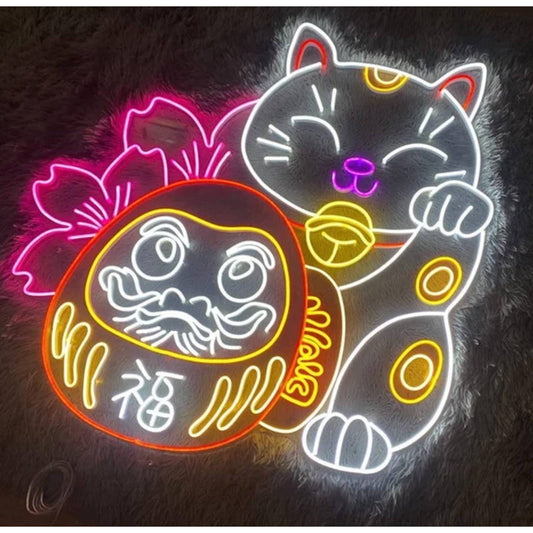 Large Vivid Bright Chinese Lucky Cat LED Night Light Room Wall Decoration