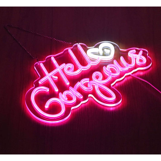 Adorable Bright Pink Hello Heart Gorgeous LED Love Night Light Room Wall Decor
