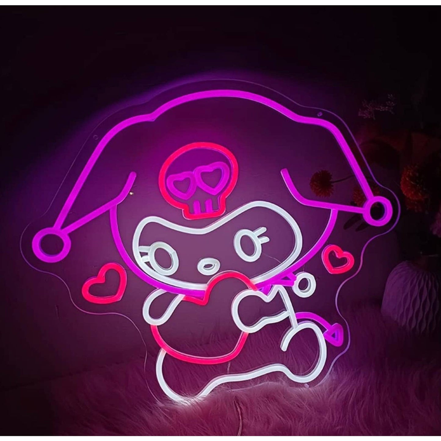 Super Adorable My Melody in Pink Skull Outfit LED Night Light  Anime Room Wall D