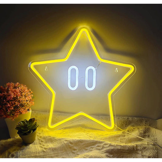 Fun Bright Yellow Super Mario Star LED Night Light Game Room Wall Decor