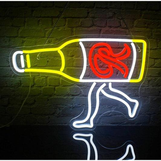 Fun Bright Running Yellow Beer Bottle LED Light Bar Party Decor