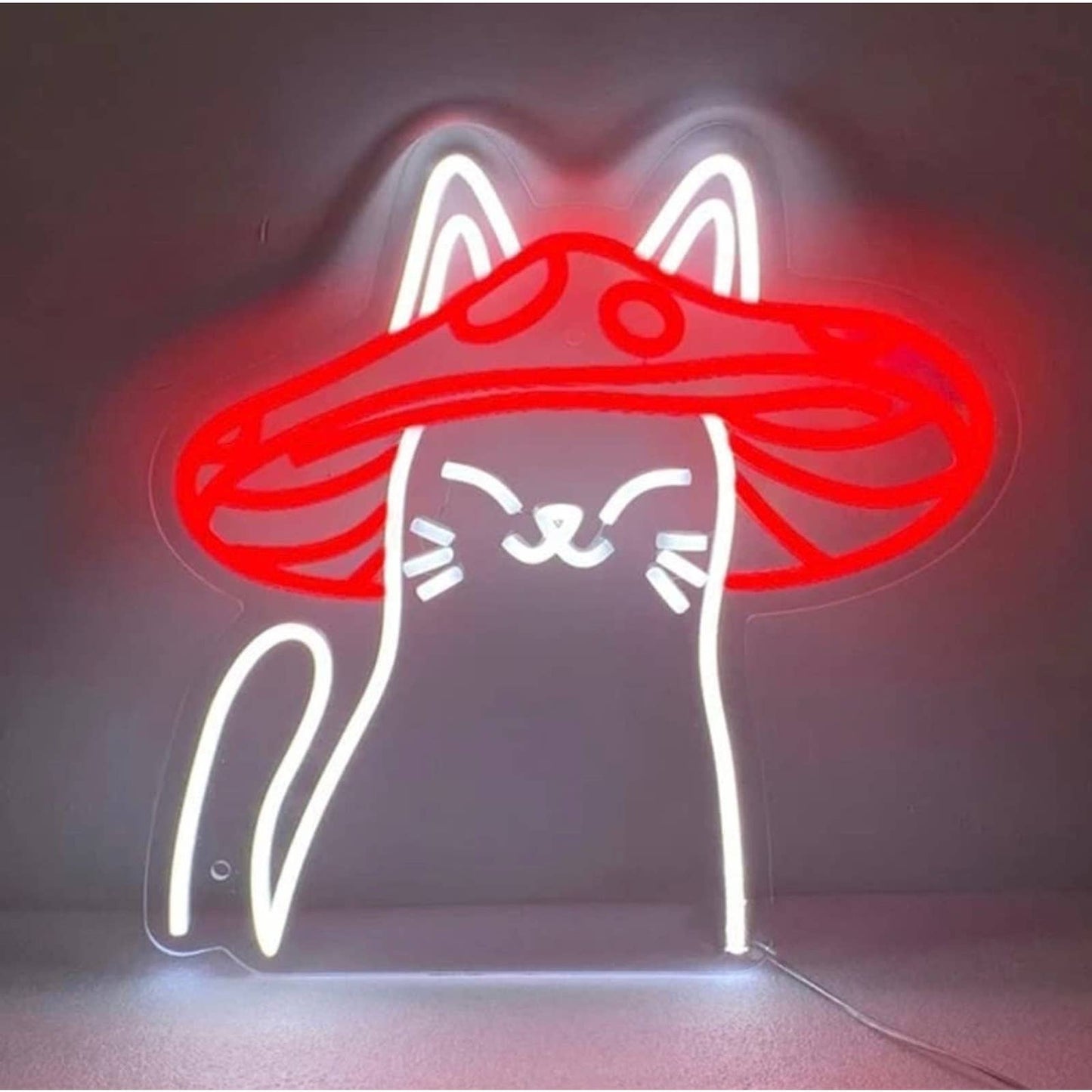 Super Cute Chinese Kitty Cat Wearing Red Mushroom Hat LED Night Light Room Wall