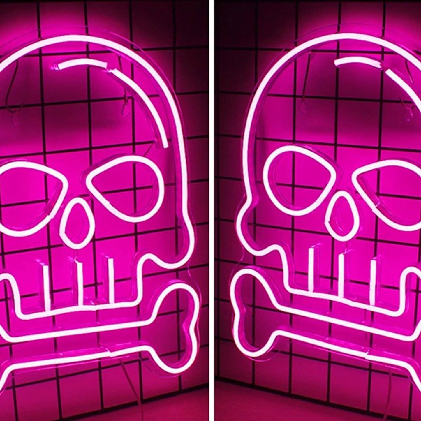 Spooky Bright Pink Skull & Bone LED Night Light Halloween Decor