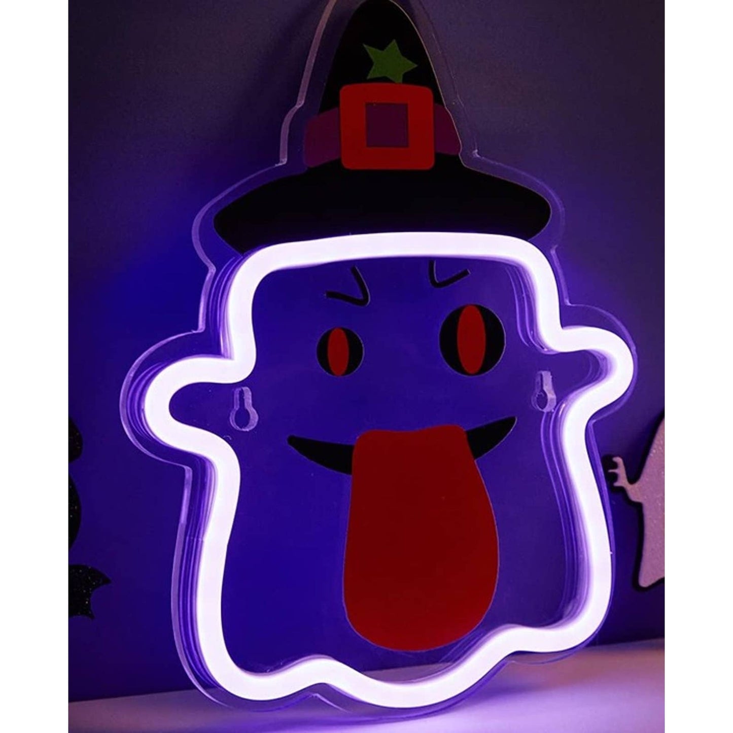 Spooky Vivid Bright Purple Crazy Ghost  LED Night Light Halloween Decor