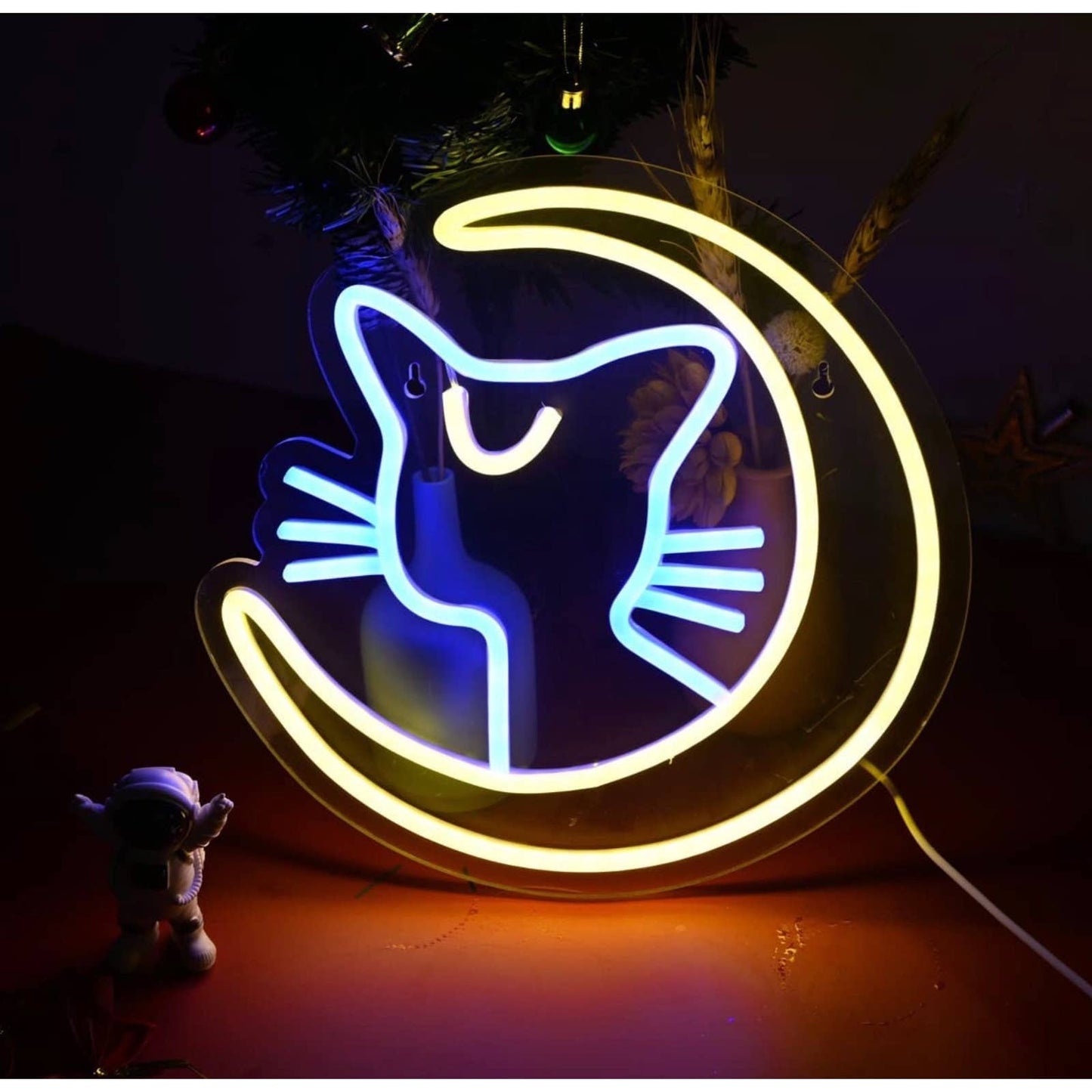 Super Cute Blue / Yellow Sailor Moon Luna Kitty Cat Moon LED Night Light Anime D