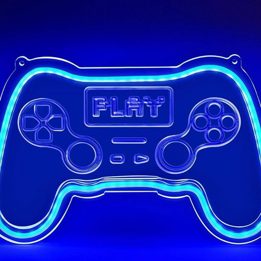 Fun Bright Blue Outline Play Game Controller LED Light Gamer Decor