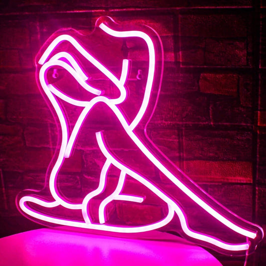 Lovely Bright Pink Sitting Woman Silhouette LED Night Light Art Wall Room Decora