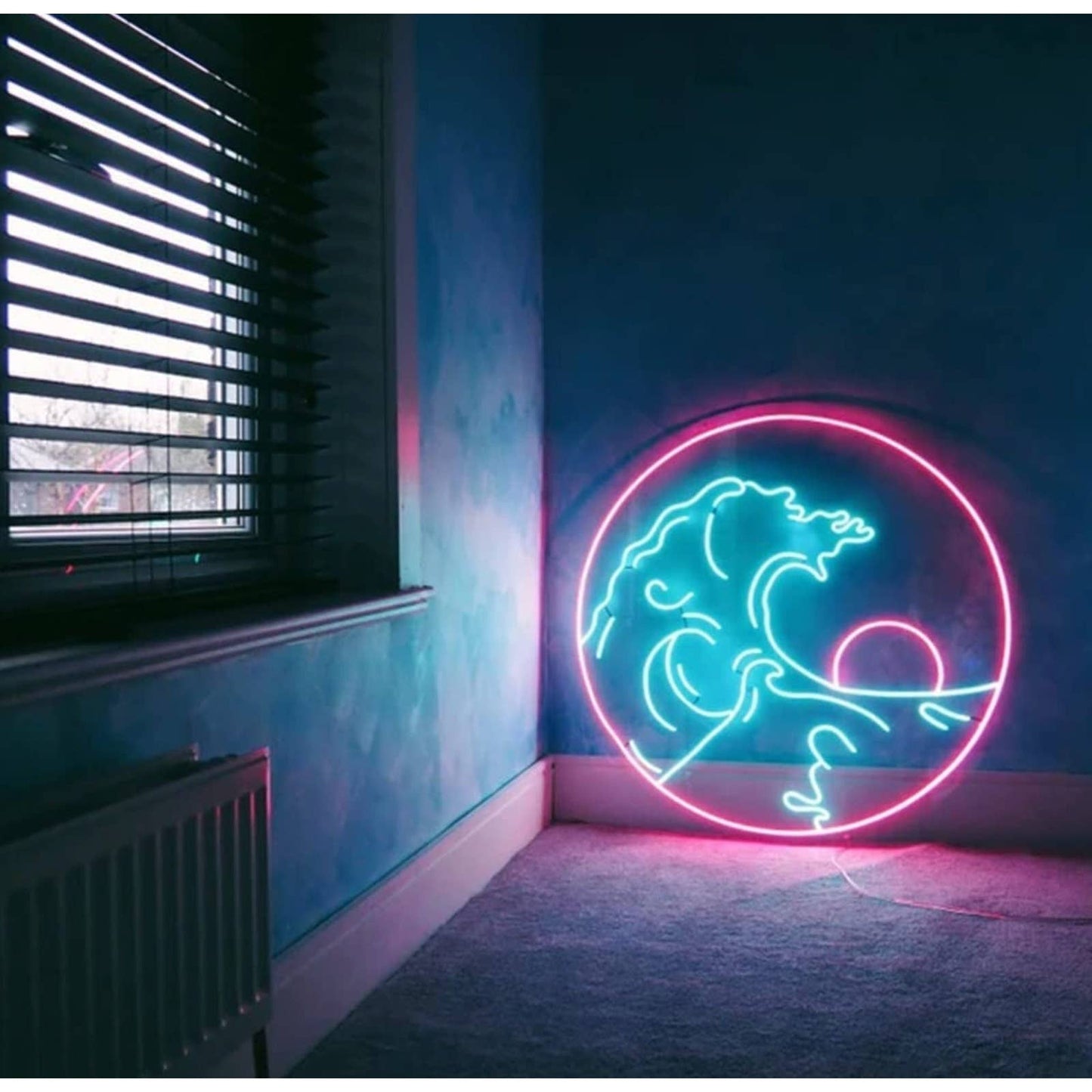 Cool Bright Pink Circle Sun Rise Ocean Wave LED Light Wall Room Art Sign Decor