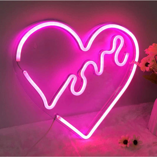 Lovely Vivid Pink Love Heart LED Night Light Room Wall Decor