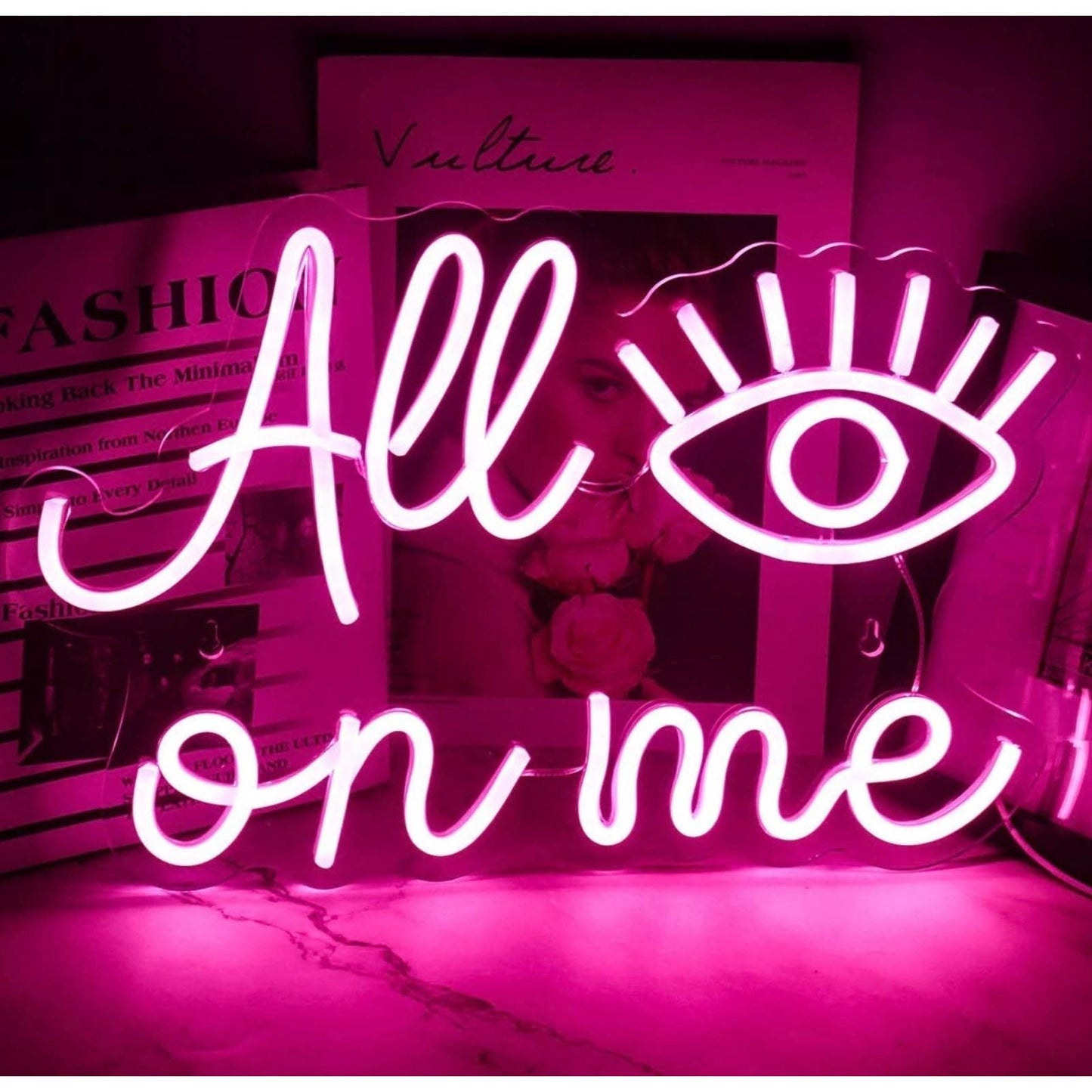 Bright Pink “All Eyes On Me” LED Night Light Room Decoration