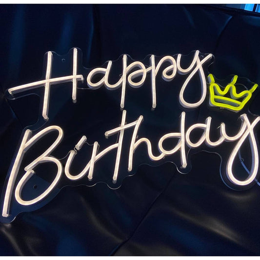 Lovely Bright White Happy Birthday Crown LED Light Celebration Party Decoration