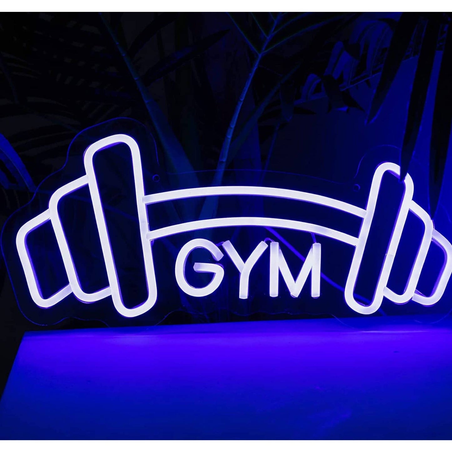 Bright Blue Gym Barbell Dumbbell LED Light Business Exercise Room Wall Decor