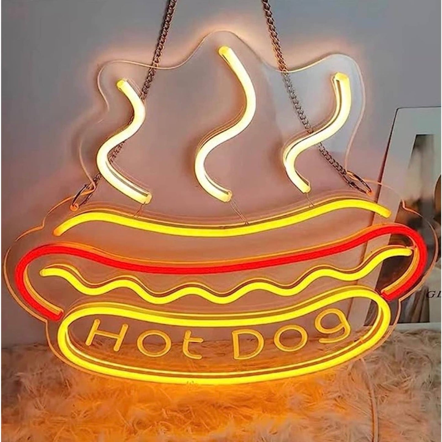 Streaming Bright Tasty Yellow Hot Dog in Bun LED Night Light Restaurant Food Tru