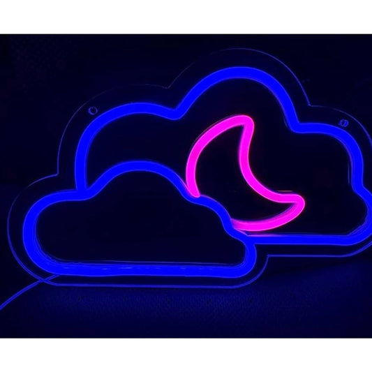 Lovely Bright Blue Clouds Pink Moon LED Night Light Room Wall Decoration