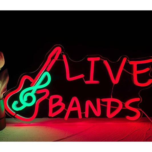 Fun Bright Red Live Band Electric Guitar LED Night Light Music Concert Rock Deco