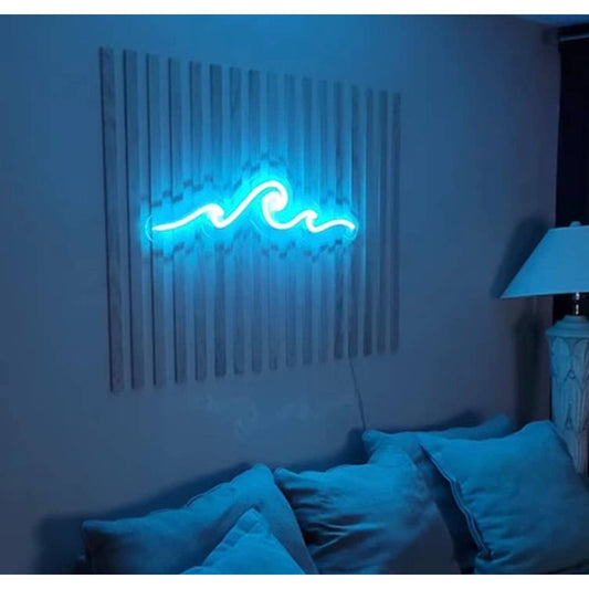 Lovely Simple Bright Blue Ocean Triple Wave  LED Night Light Tropical Sea Beach