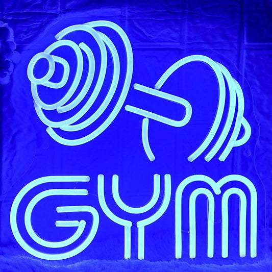 Vivid Bright Blue Gym Dumbbell Exercise Workout LED Light Wall Decor