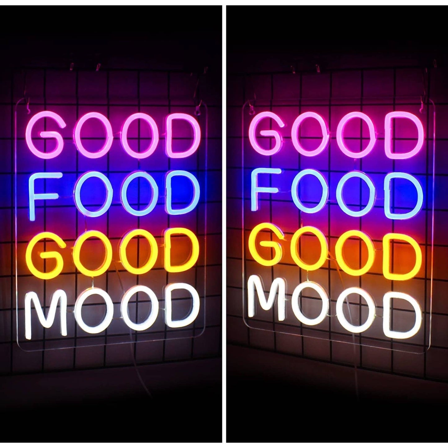 Fun Bright Colorful “Good Food Good Mood” LED Night Light Restaurant Room Wall D