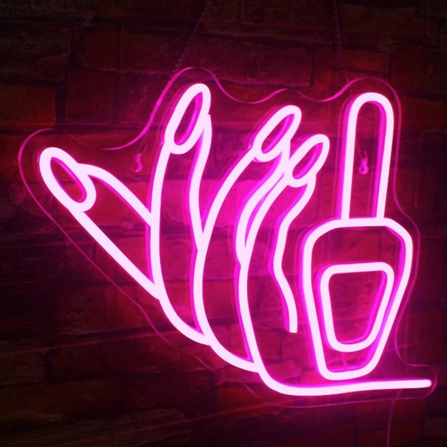 Lovely Vivid Bright Pink Nails & Nail Polish LED Night Light Salon Spa Decor