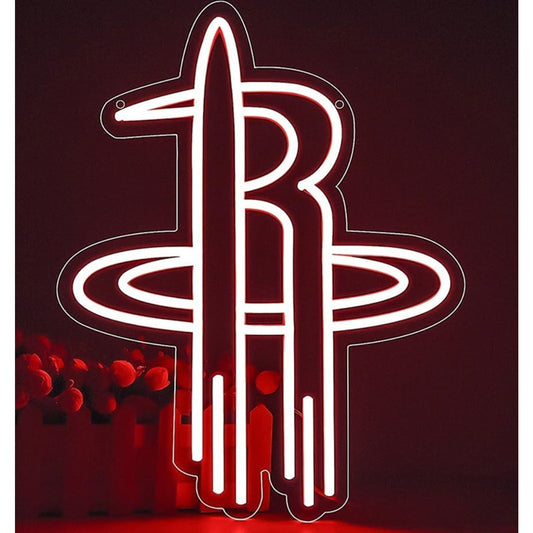 Vivid Bright Red Rockets Basketball Team Logo LED Night Light Room Wall Decor