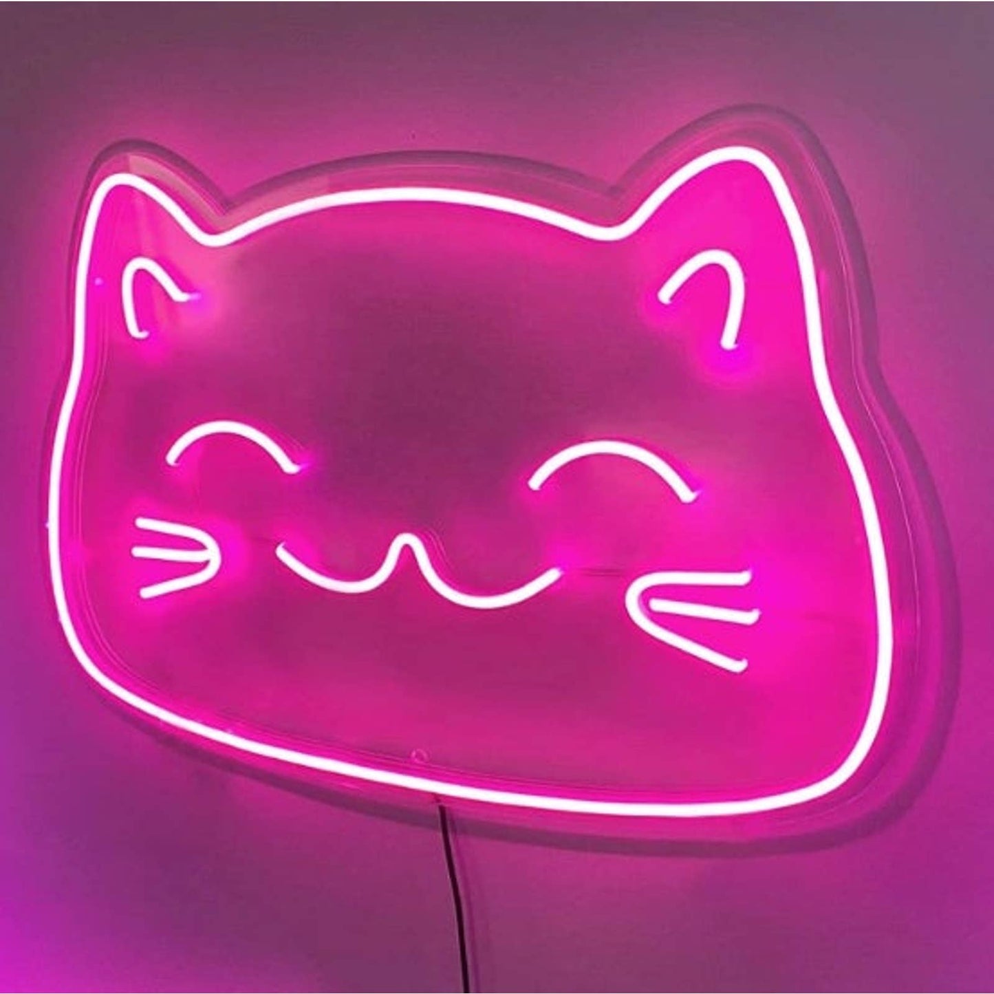Cute Bright Vivid Pink Happy Kitty Cat LED Night Light Room Wall Decoration