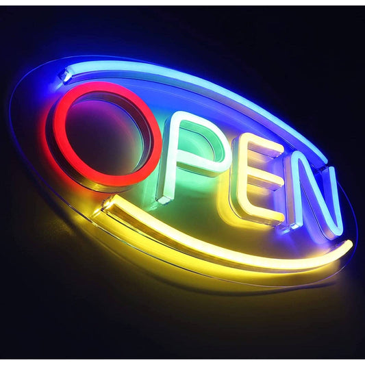 Bright Colorful Blue / Yellow Border OPEN LED Light Sign Business Store Decor